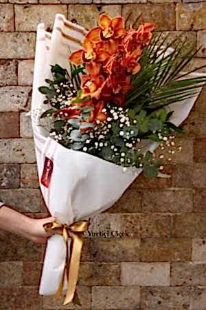 Orange Cymbidium Orchid Bouquet