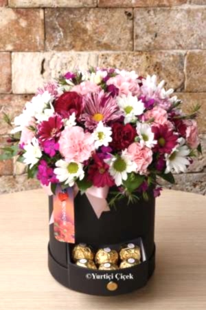 Seasonal Flowers in a Box and Chocolate